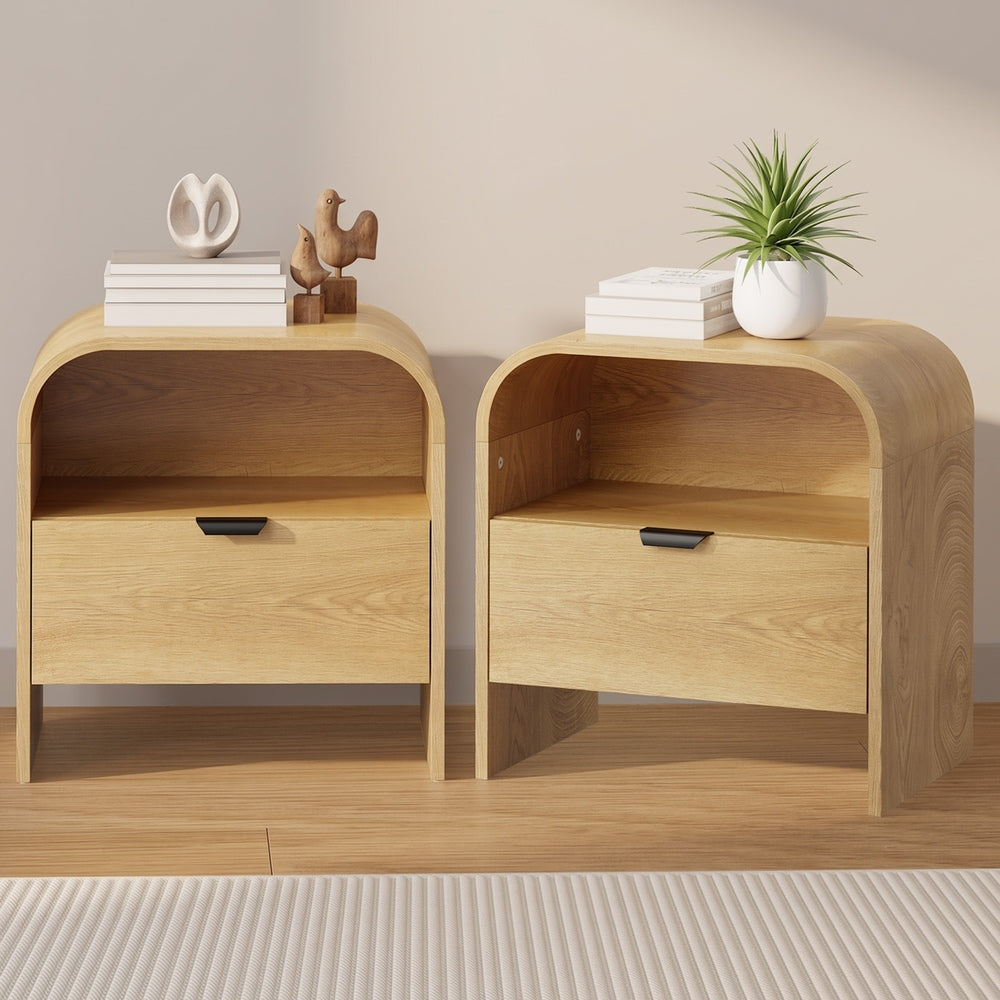 Oikiture 2PC Bedside Table Drawer Nightstand Natural