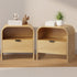 Bedside Table with Drawer in Natural, Curved Top, 2-Pack, MDF
