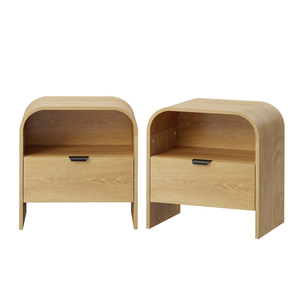 Oikiture 2PC Bedside Table Drawer Nightstand Natural