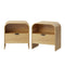 Bedside Table with Drawer in Natural, Curved Top, 2-Pack, MDF