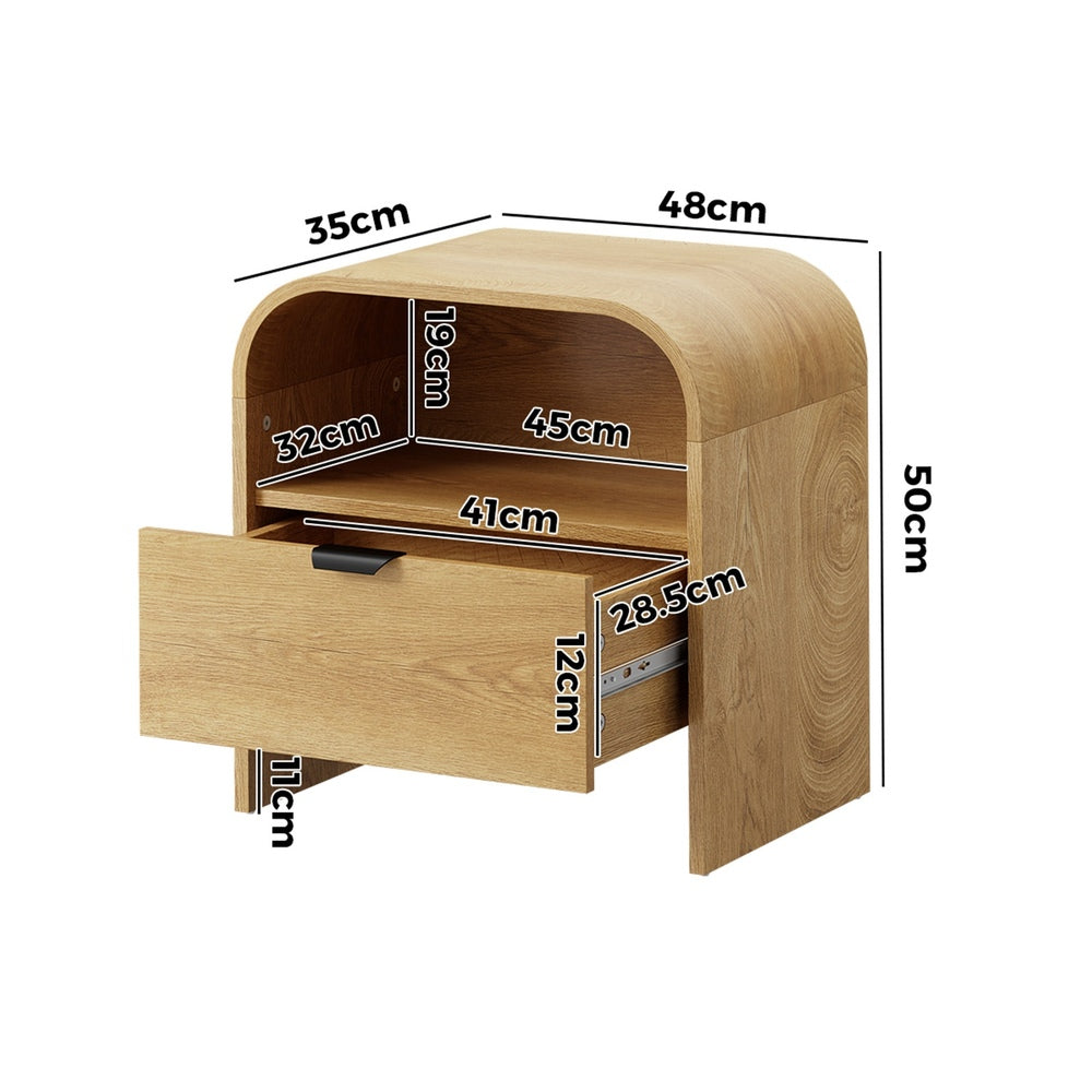 Oikiture 2PC Bedside Table Drawer Nightstand Natural