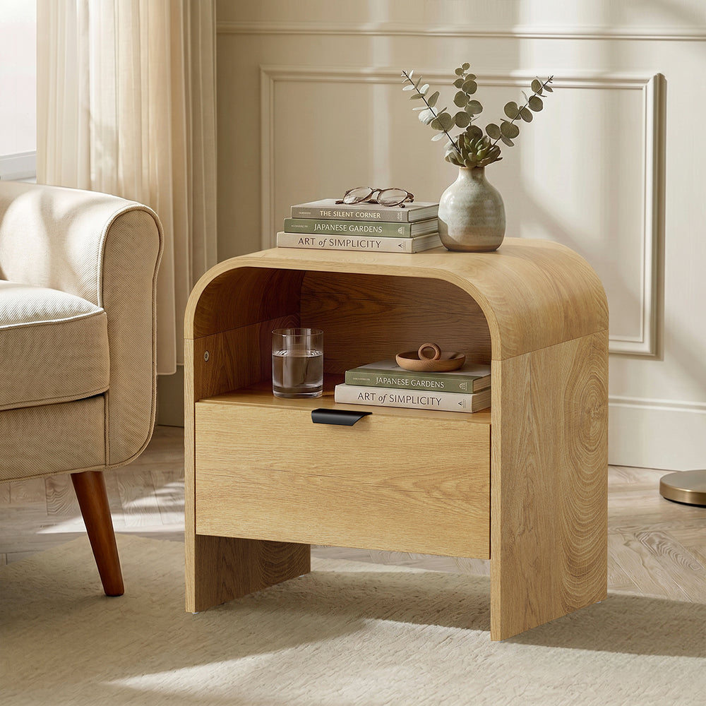 Oikiture 2PC Bedside Table Drawer Nightstand Natural