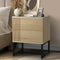 Oikiture 2 Drawer Bedside Table Natural Black Metal Frame Bedroom Cabinet