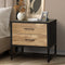 Oikiture Bedside Table 2 Drawer Industrial Metal Wood Storage Black