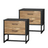 2x Bedside Table 2 Drawers Storage Metal Industrial