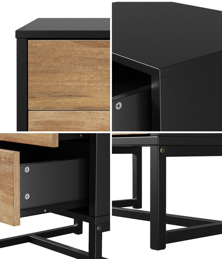 2x Bedside Table 2 Drawers Storage Metal Industrial