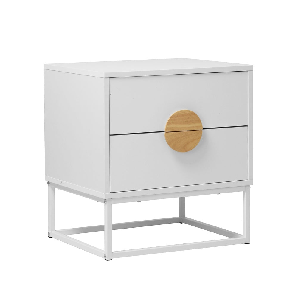 Oikiture Bedside Table 2 Drawers Steel Legs White