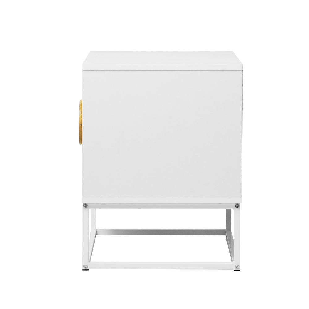 Oikiture Bedside Table 2 Drawers Steel Legs White