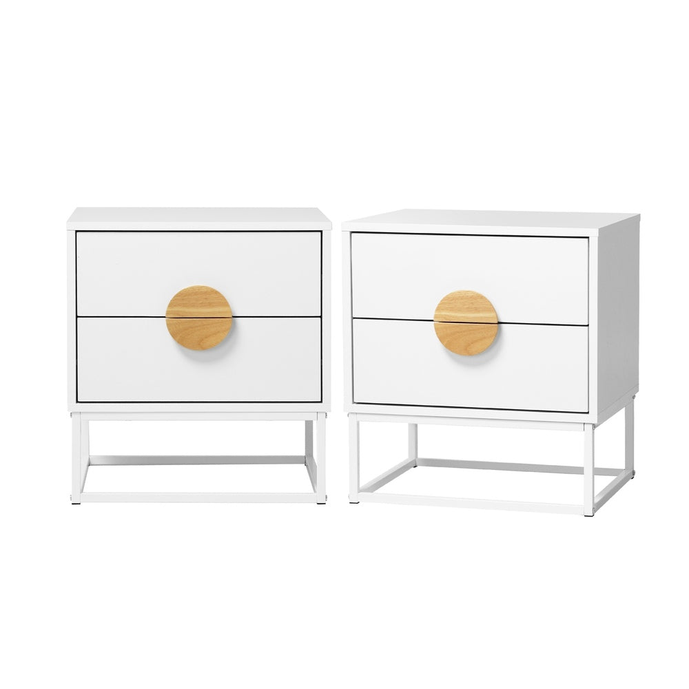 Oikiture 2x Bedside Table 2 Drawers Steel Legs White