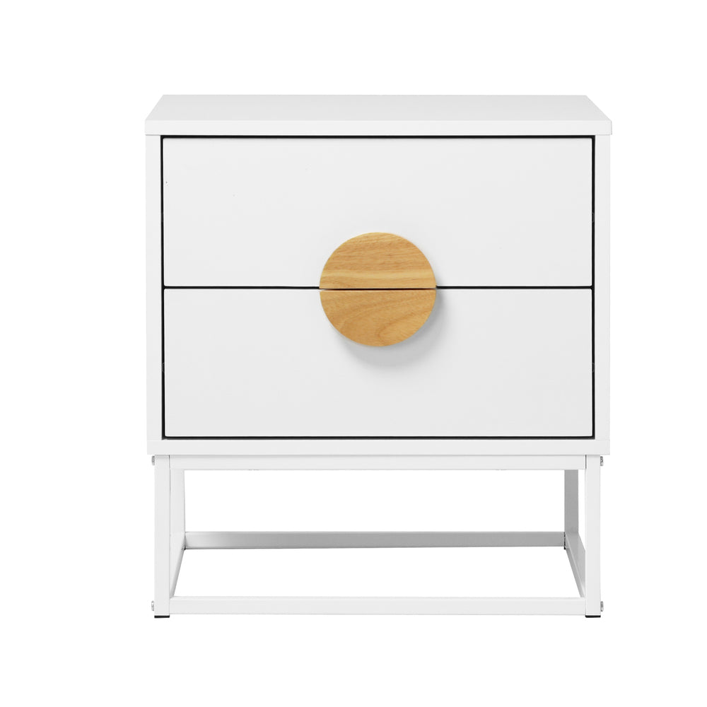 Oikiture Bedside Table 2 Drawers Steel Legs White