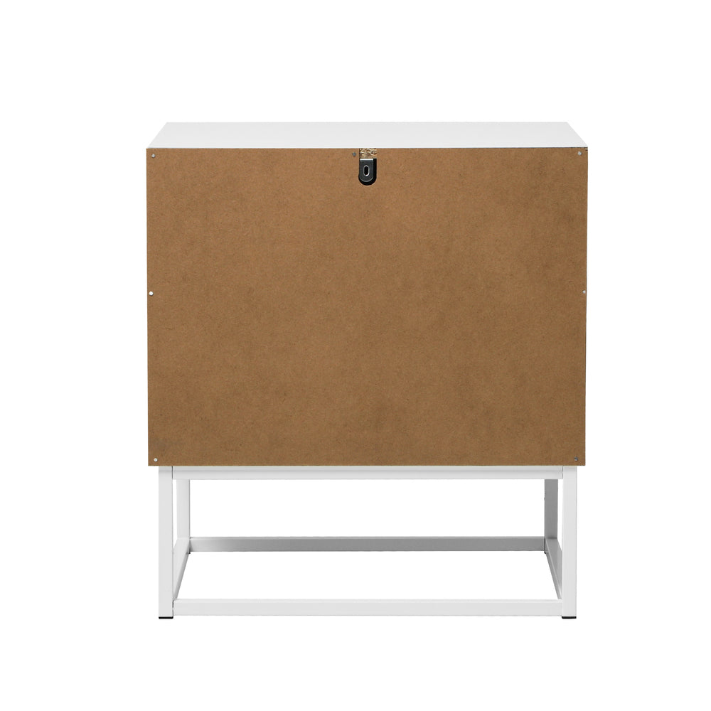 Oikiture Bedside Table 2 Drawers Steel Legs White