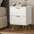 Bedside Table 2 Drawers Gold Metal Nightstand White