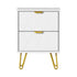 Bedside Table 2 Drawers Gold Metal Nightstand White