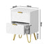 Bedside Table 2 Drawers Gold Metal Nightstand White
