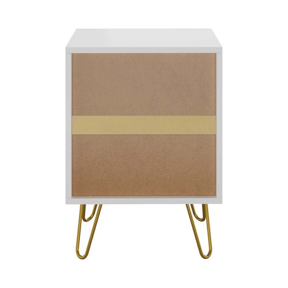 Bedside Table 2 Drawers Gold Metal Nightstand White