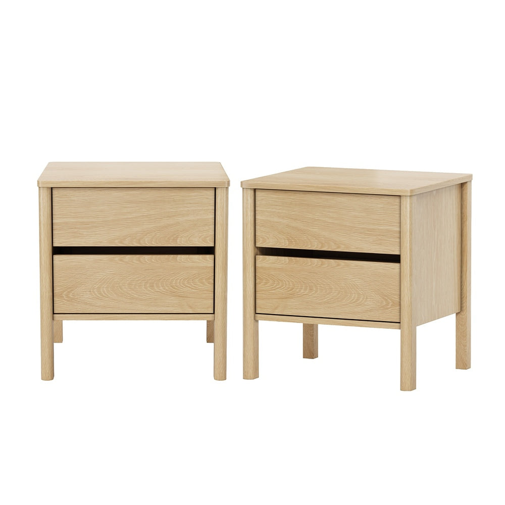 2x Bedside Tables, 2 Drawer Handle-Free Nightstand Cabinet, Natural Colour