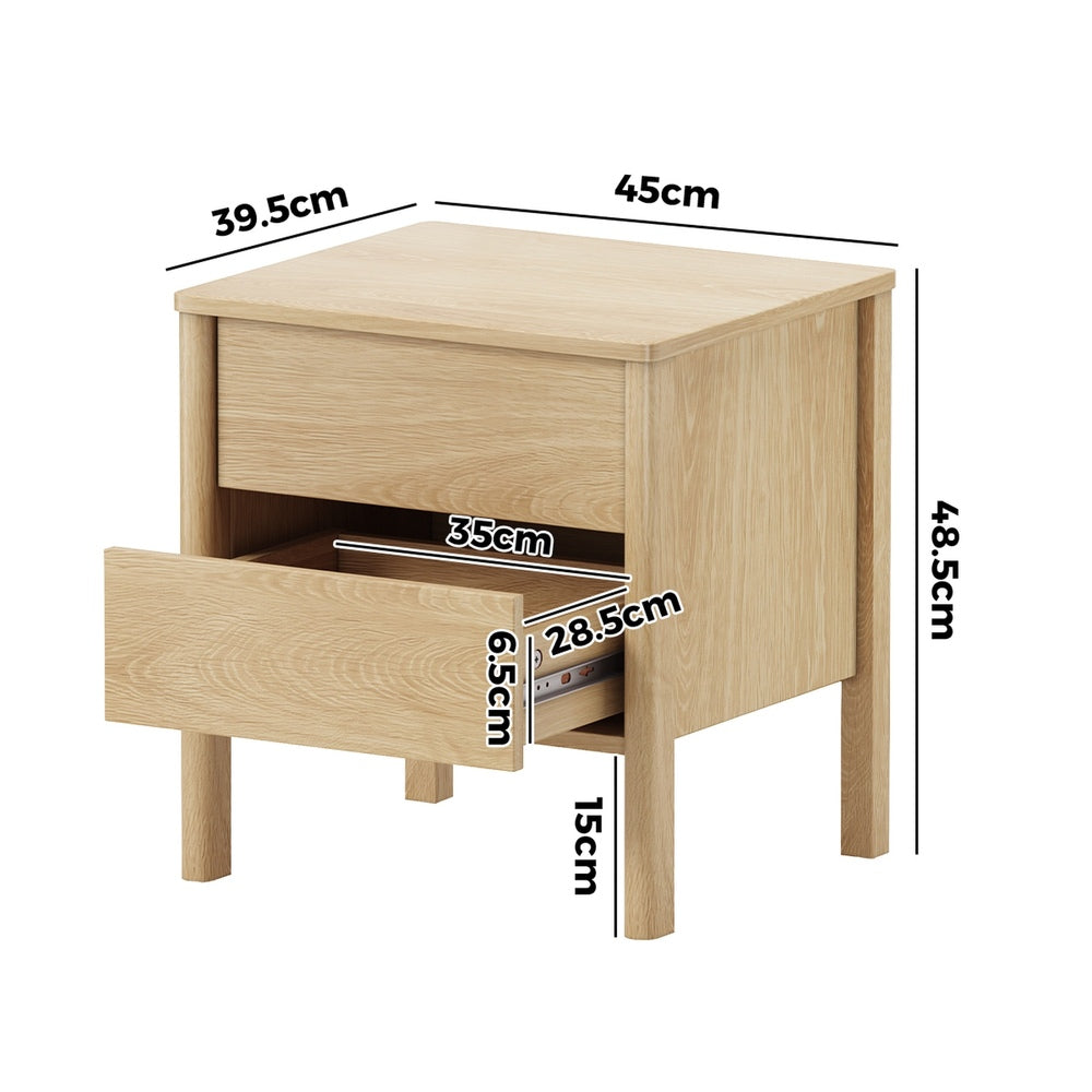 2x Bedside Tables, 2 Drawer Handle-Free Nightstand Cabinet, Natural Colour