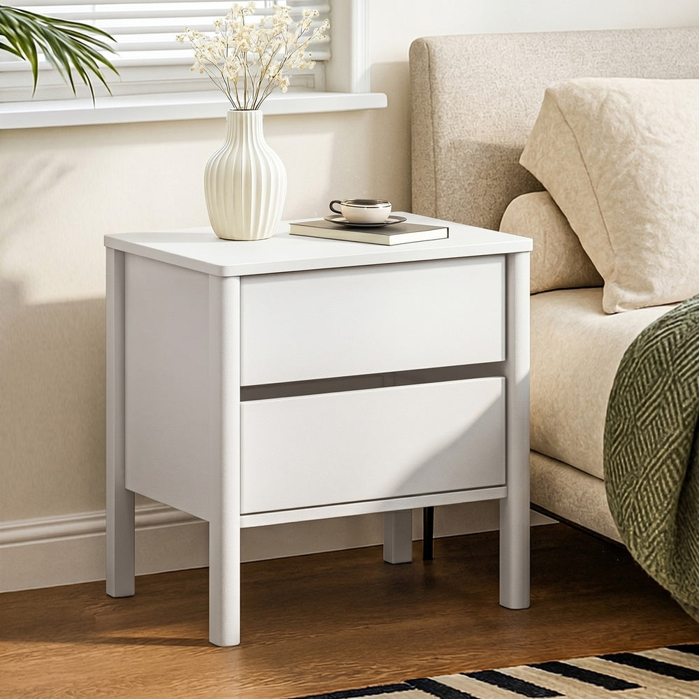Oikiture Bedside Table 2 Drawers Nightstand Handle-free White