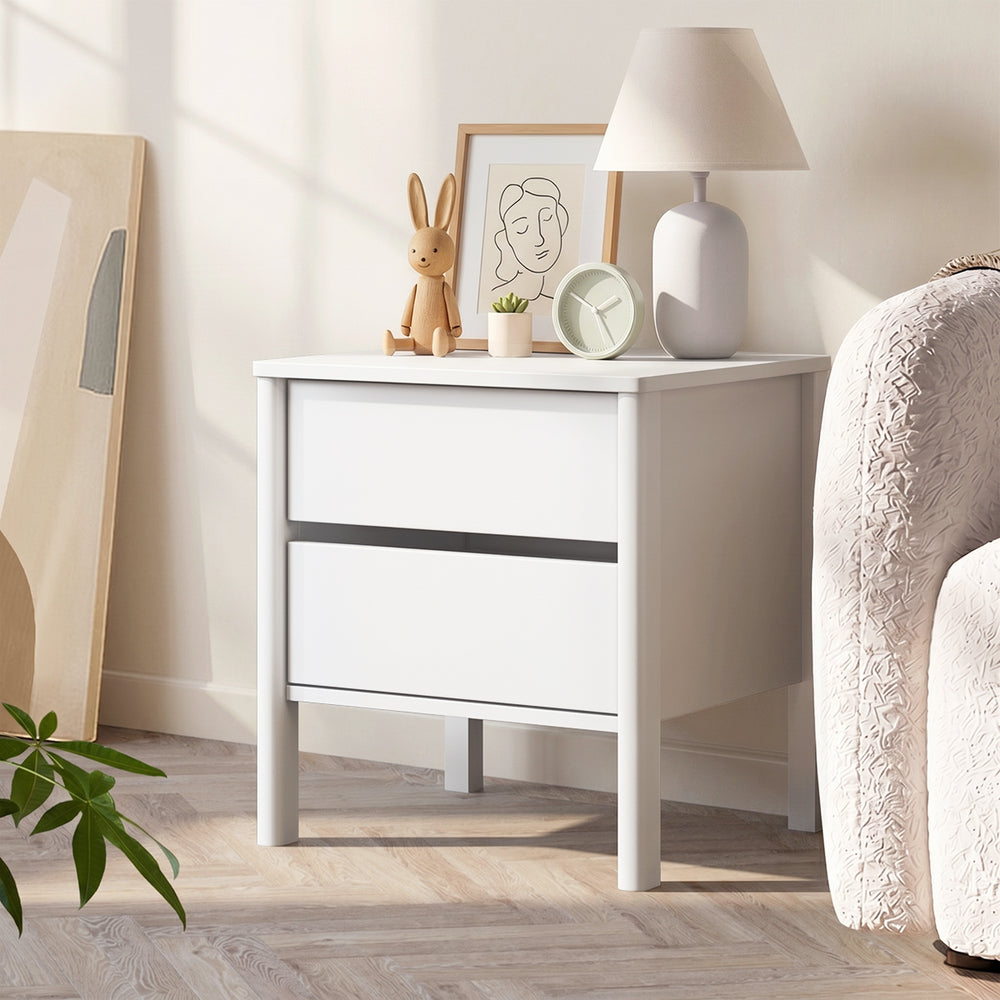Oikiture Bedside Table 2 Drawers Nightstand Handle-free White