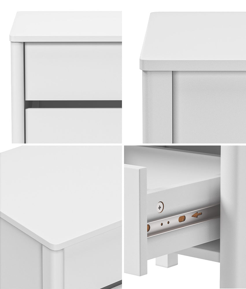 Oikiture Bedside Table 2 Drawers Nightstand Handle-free White