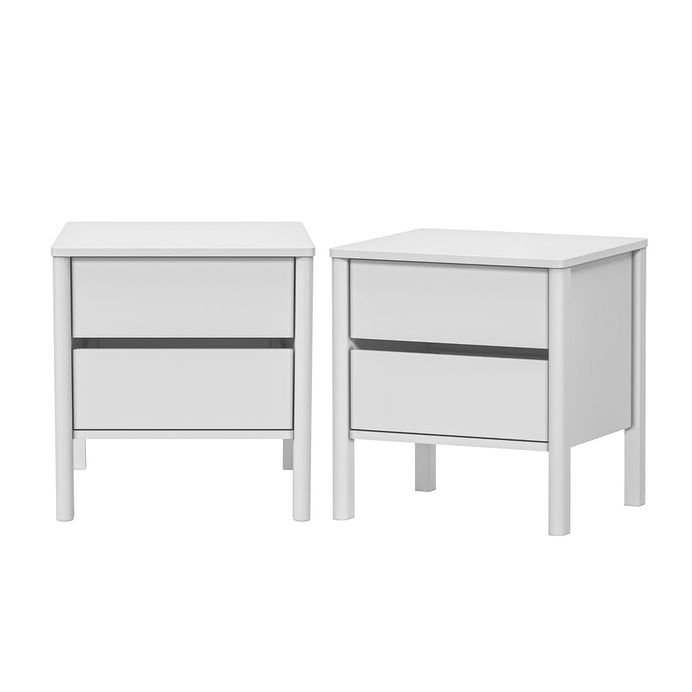 2x Bedside Tables 2 Drawers Nightstand Handle-free White
