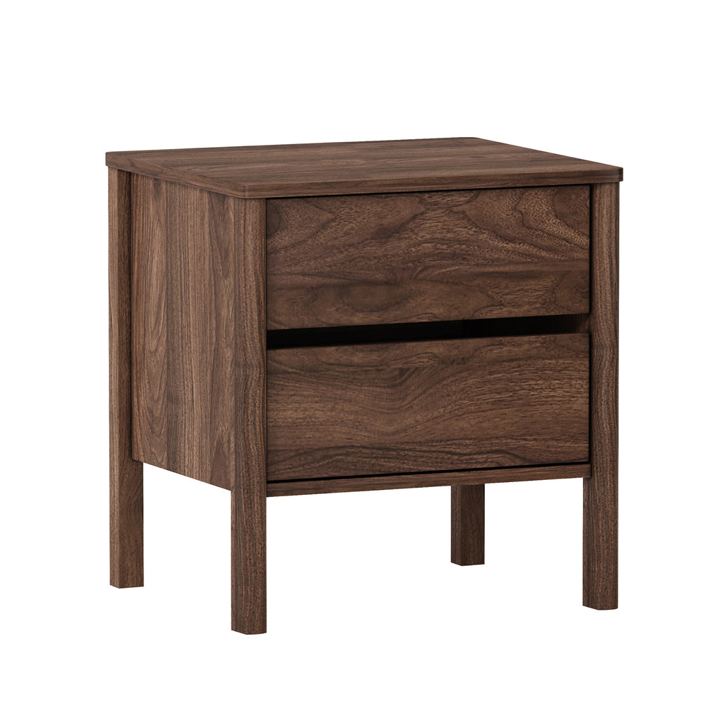Oikiture Bedside Table 2 Drawers Nightstand Handle-free Walnut