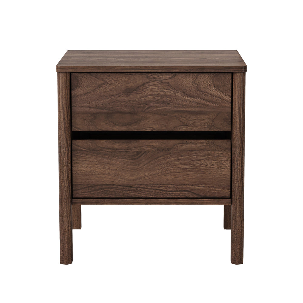 2x Bedside Tables, 2 Drawer Handle-Free Nightstand Cabinet, Walnut Colour