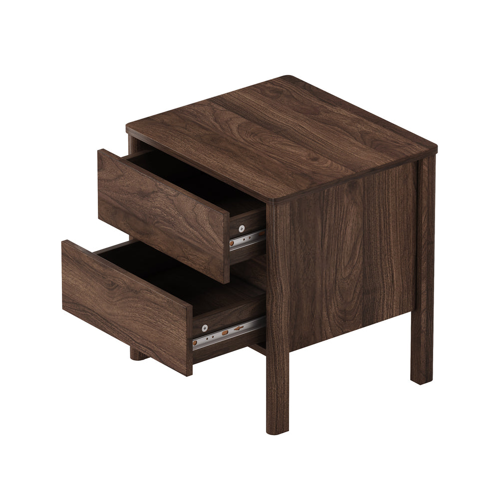 Oikiture Bedside Table 2 Drawers Nightstand Handle-free Walnut