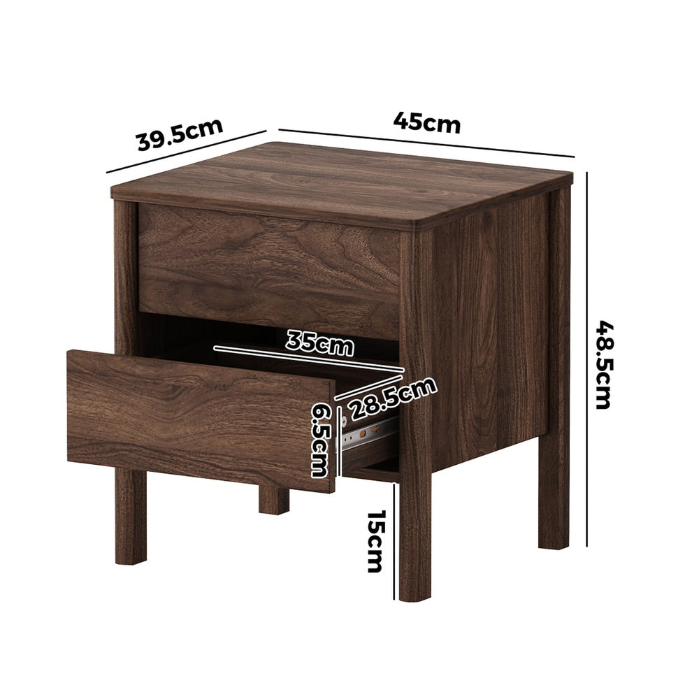 Oikiture Bedside Table 2 Drawers Nightstand Handle-free Walnut