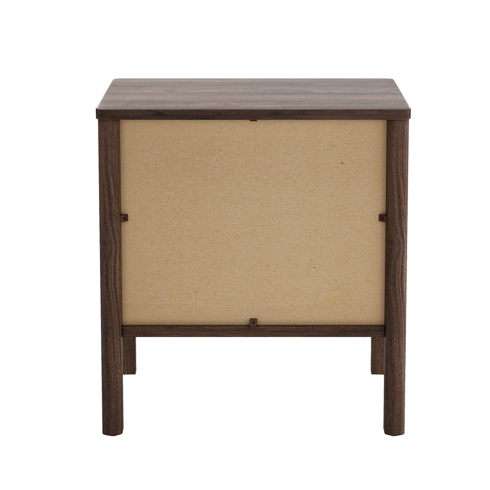 Oikiture 2x Bedside Tables 2 Drawers Nightstand Handle-free Walnut