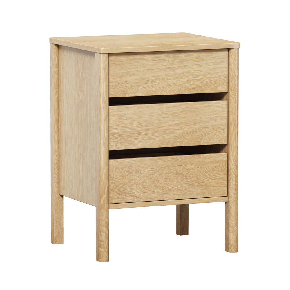 Bedside Table 3 Drawers Nightstand Handle-free Natural