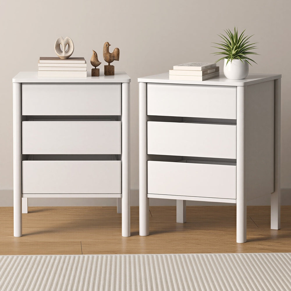 Oikiture 2x Bedside Tables 3 Drawers Nightstand Handle-free White