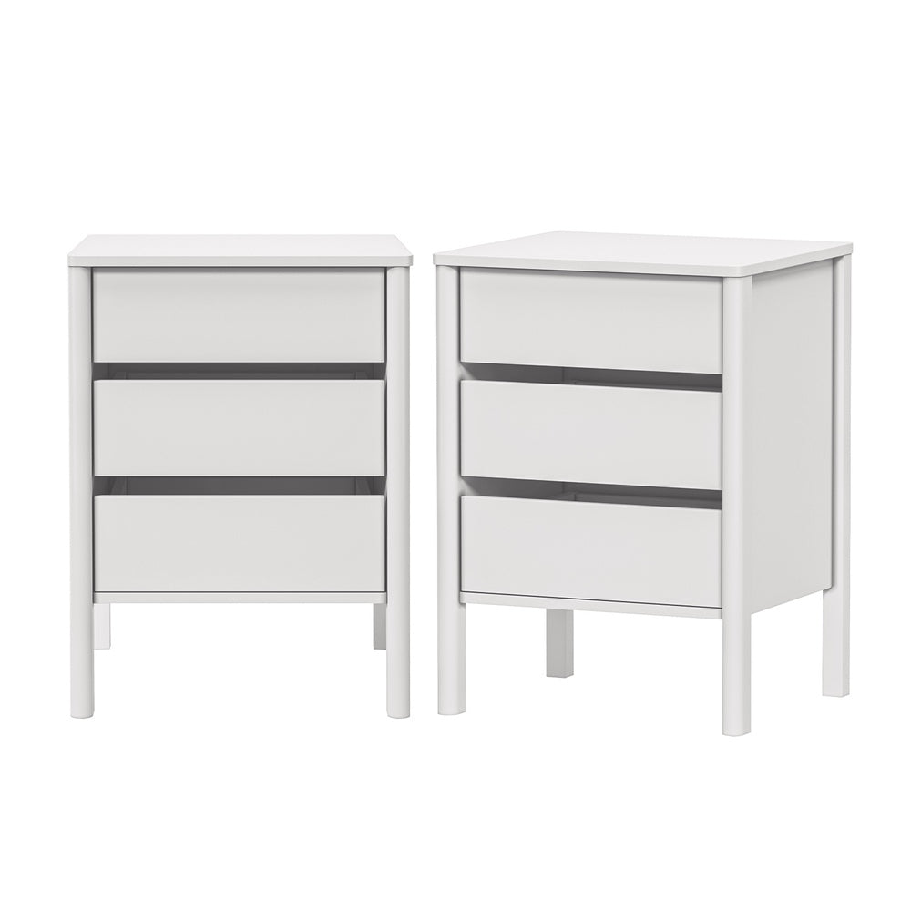 Oikiture 2x Bedside Tables 3 Drawers Nightstand Handle-free White