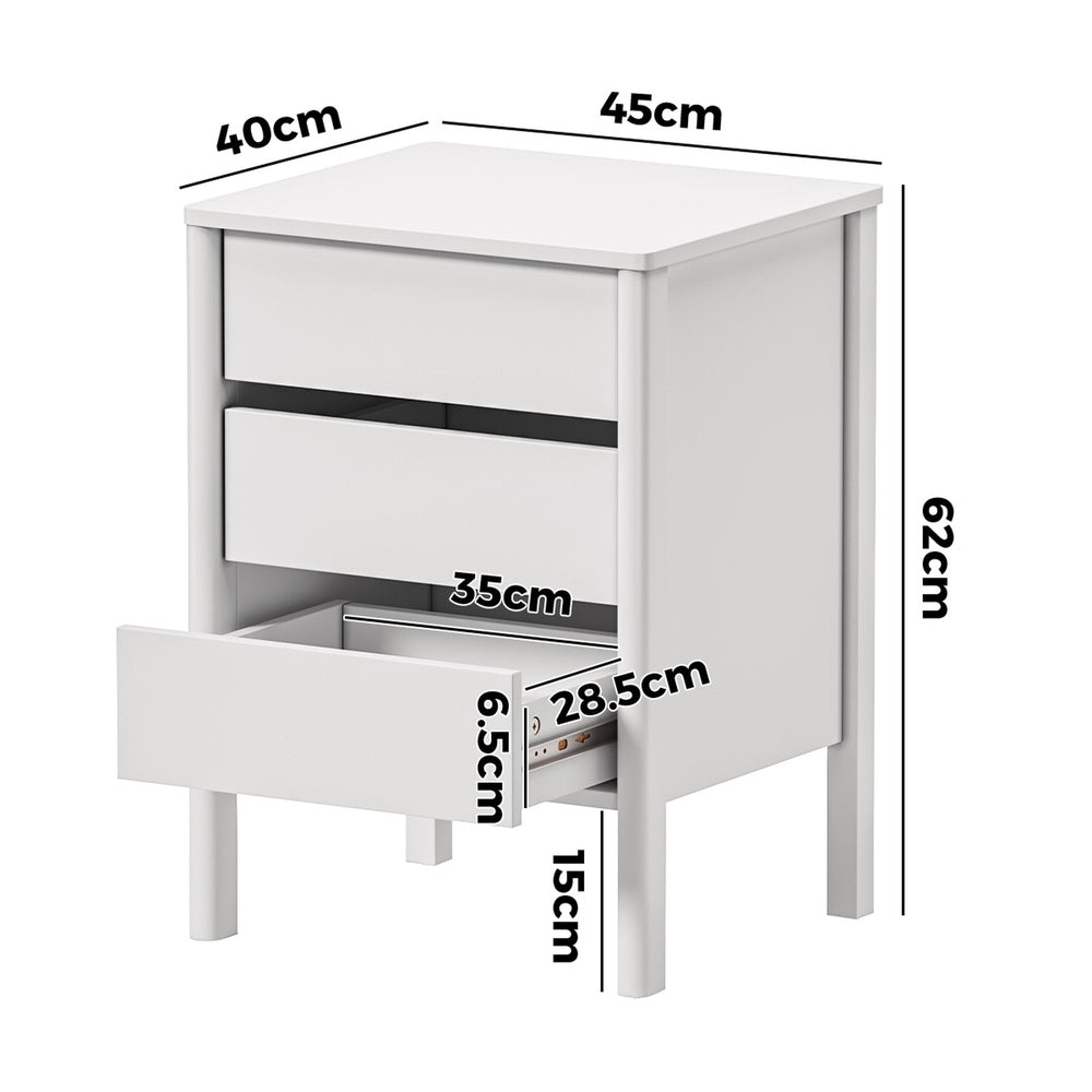 Oikiture 2x Bedside Tables 3 Drawers Nightstand Handle-free White