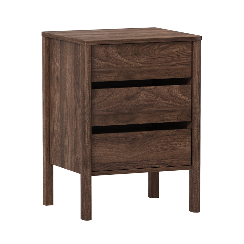 Bedside Table, 3 Drawer Handle-Free Nightstand Cabinet, Walnut Colour Set