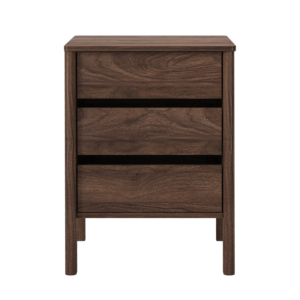 Oikiture Bedside Table 3 Drawers Nightstand Handle-free Walnut