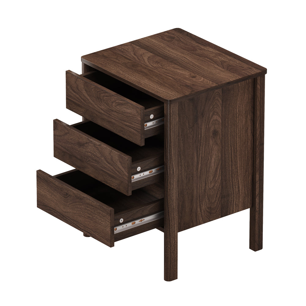 Bedside Table, 3 Drawer Handle-Free Nightstand Cabinet, Walnut Colour Set