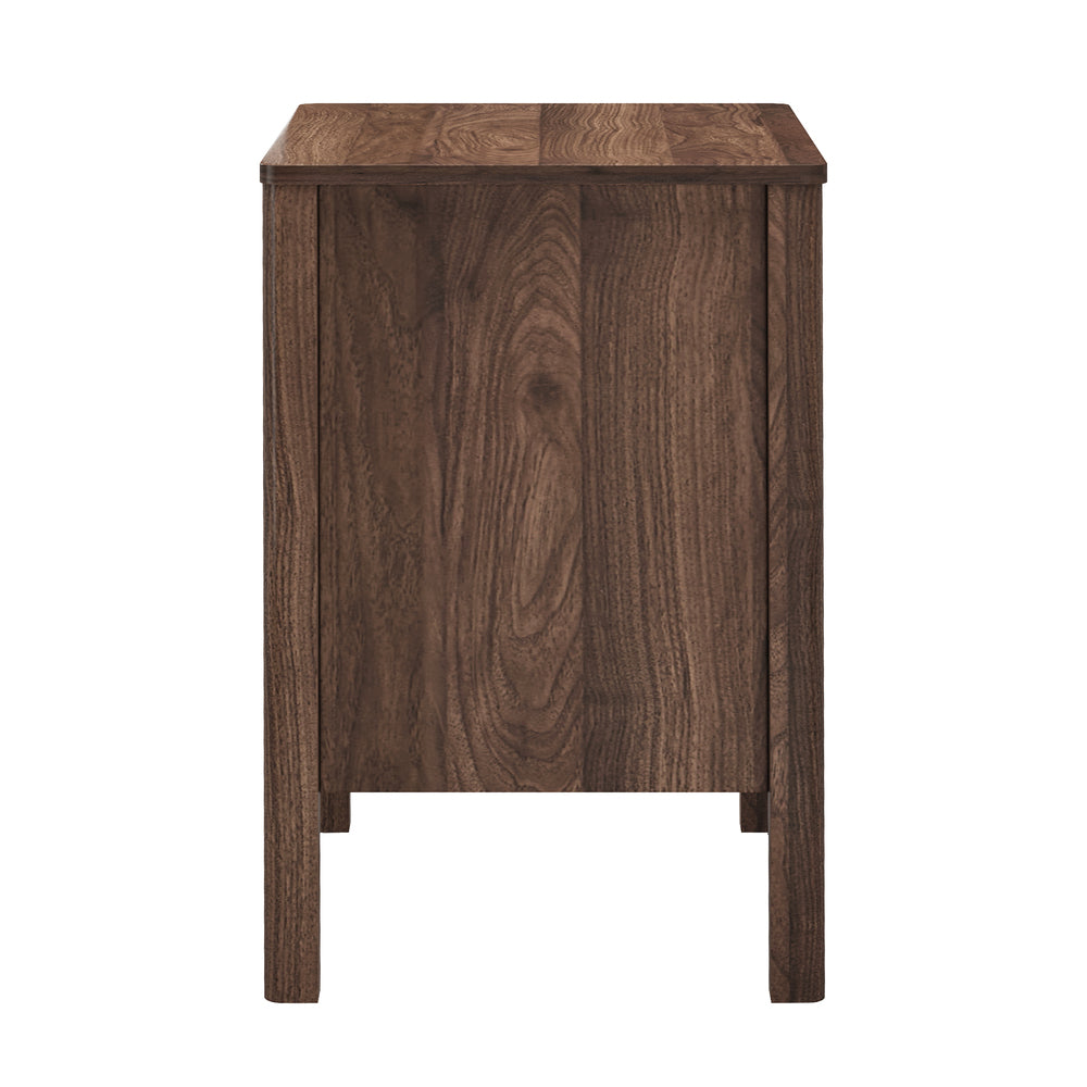 Oikiture Bedside Table 3 Drawers Nightstand Handle-free Walnut