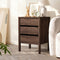 Bedside Table, 3 Drawer Handle-Free Nightstand Cabinet, Walnut Colour Set