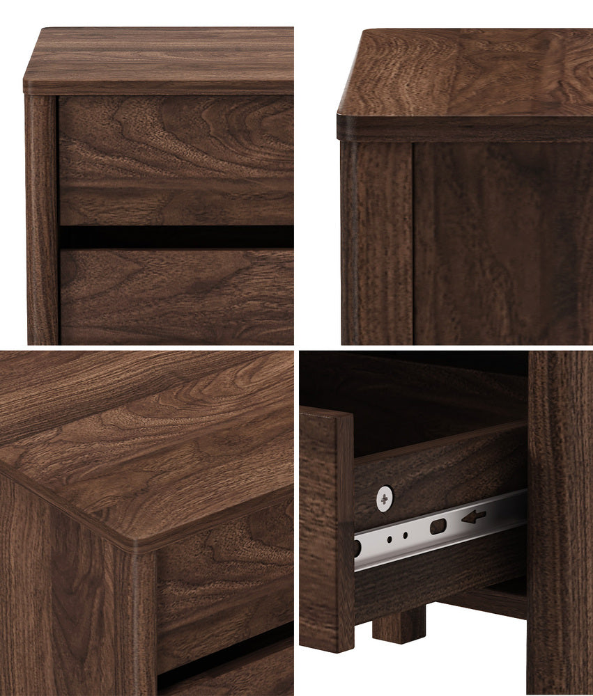 Oikiture 2x Bedside Tables 3 Drawers Nightstand Handle-free Walnut