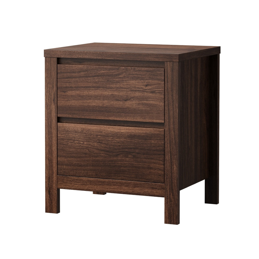 Bedside Table, 2 Drawer Handle-Free Nightstand Cabinet, Walnut Colour Wood