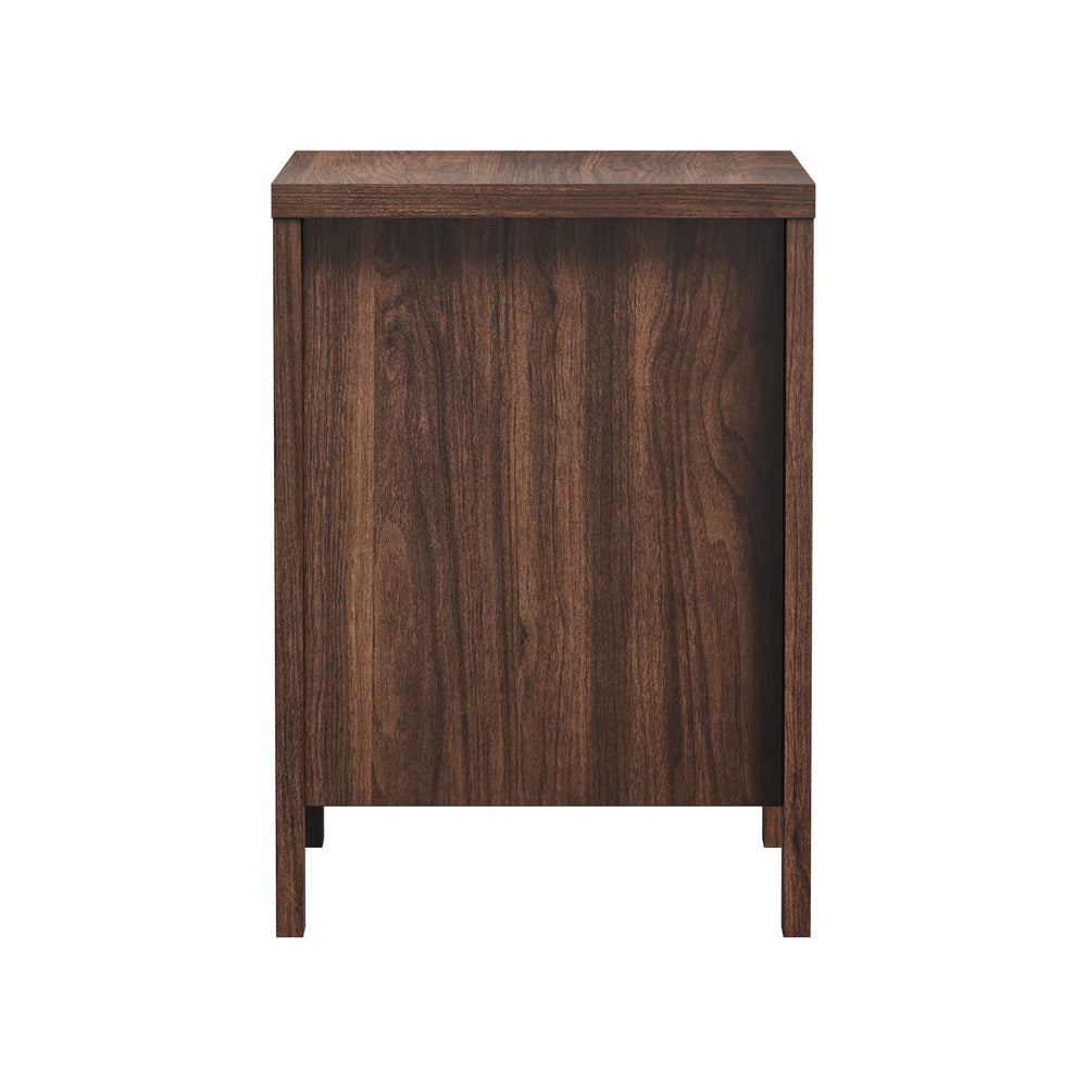 Bedside Table, 2 Drawer Handle-Free Nightstand Cabinet, Walnut Colour Wood
