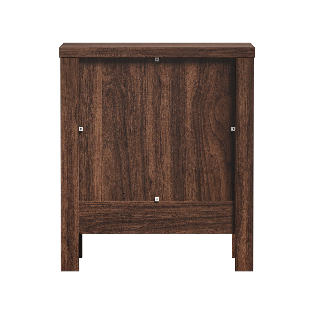 Bedside Table, 2 Drawer Handle-Free Nightstand Cabinet, Walnut Colour Wood