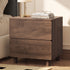 Oikiture Bedside Table Nightstand 2 Drawer Handle-free Walnut