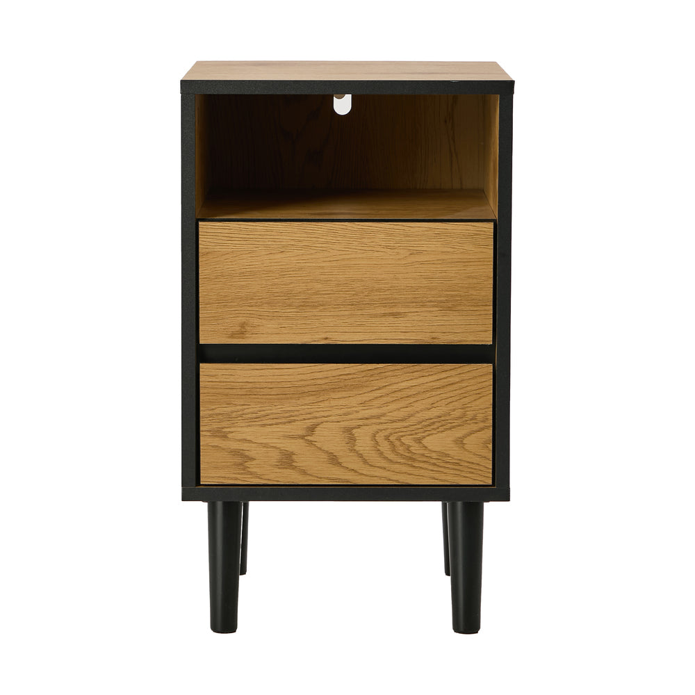Oikiture Bedside Table 2 Drawers Shelf Nightstand Natural