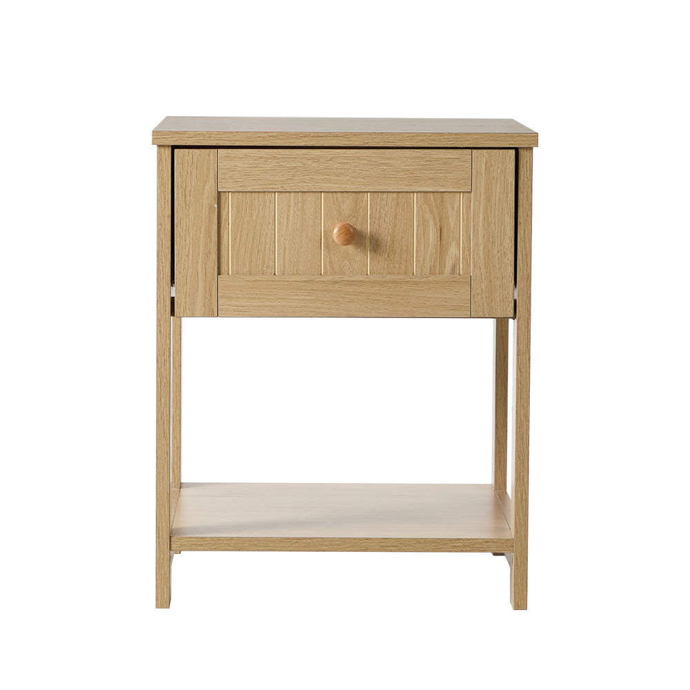 2pc Bedside Table 1 Drawer Storage Shelf Nightstand Natural