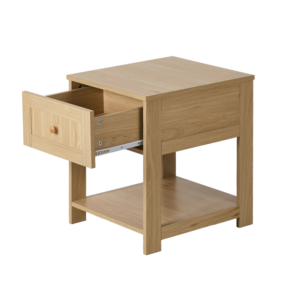 2pc Bedside Table 1 Drawer Storage Shelf Nightstand Natural