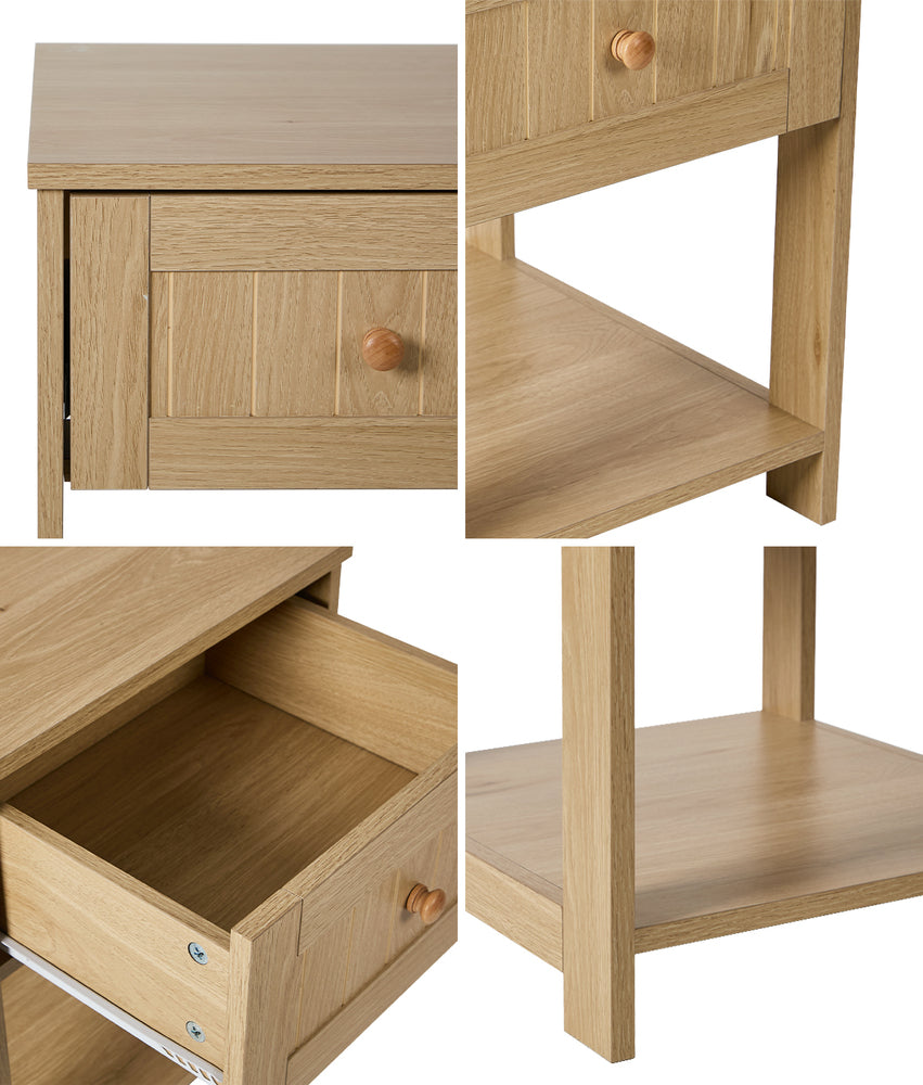2pc Bedside Table 1 Drawer Storage Shelf Nightstand Natural