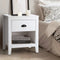 Oikiture Vintage Bedside Table White Nightstand with Drawer & Shelf