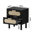 Bedside Table 2 Drawers Rattan Black